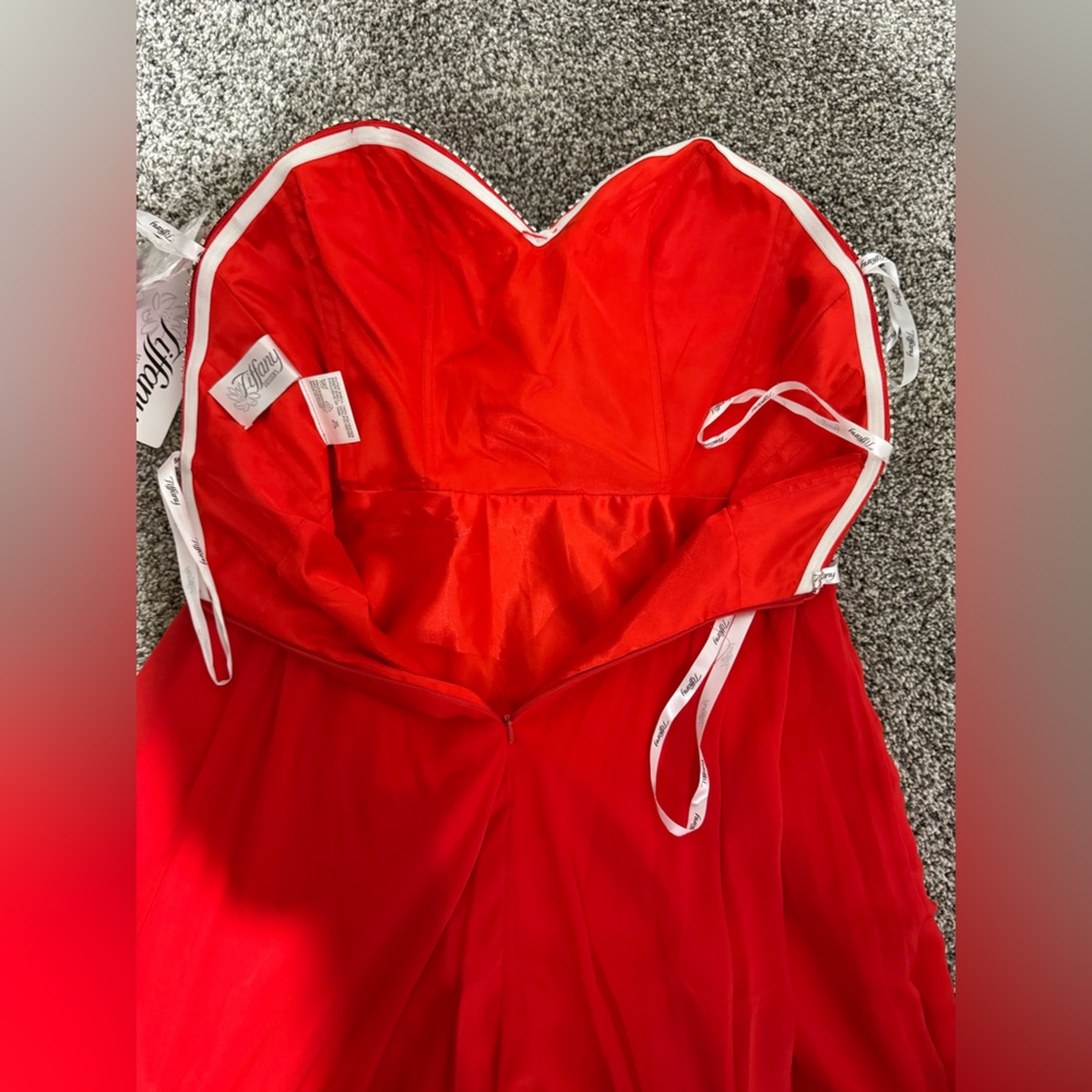 NWT Tiffany Designs red strapless prom dress - Picture 7 of 16